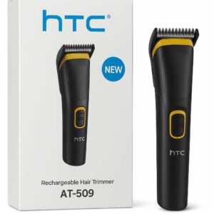 "HTC AT-509 rechargeable beard and hair trimmer" "HTC AT-509 trimmer with stainless steel blades" "Professional HTC AT-509 grooming trimmer for men"