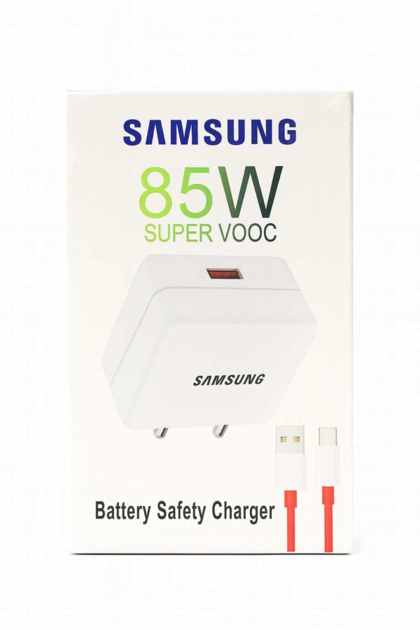 "85W super fast charger with cable for Android phones" "Quick charging 85W adaptor with cable included" "85W fast charging mobile charger with wire"