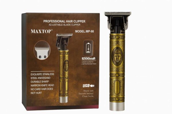 "Buddha design trimmer for men beard and hair" "Rechargeable Buddha trimmer with stainless steel blades" "Cordless Buddha trimmer for beard and moustache"