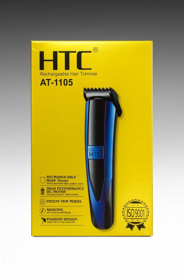 "HTC AT-1105 rechargeable trimmer for men" "HTC AT-1105 grooming trimmer with stainless steel blades" "Cordless HTC AT-1105 beard and hair trimmer"